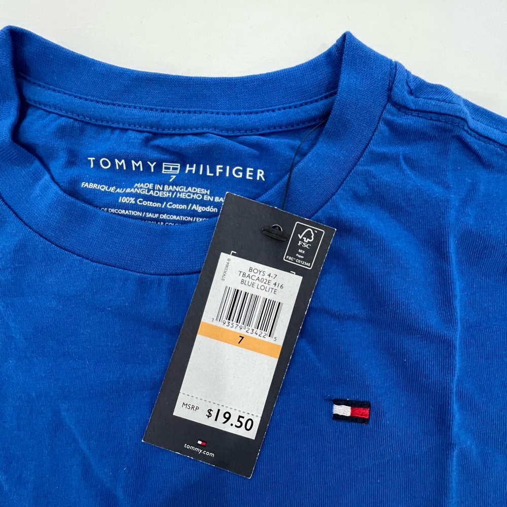 MSRP 19.50 Tommy Hilfiger Boys T-Shirt S/S Crew Neck Kids Tee Size 6-7 Flag Logo